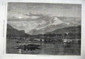 Old Antique Print 1870 Fine Art Shooting Grebe Lake Geneva Mountains Tree 19th