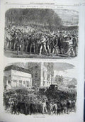 Old Antique Print Funeral Victor Noir 1870 Guard Champs Elysees Neuilly 19th