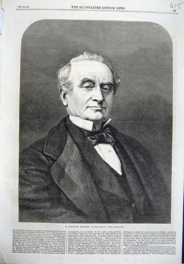 Old Antique Print 1870 Fine Schneider President French Corps Legislatif 19th