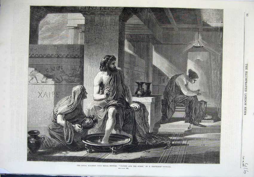 Original Old Antique Print Fine Art 1870 Ulysses Nurse Royal Academy GMedal