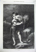 Original Old Antique Print Fine Art 1870 St John Lamb Little Boy Sheep Murillo