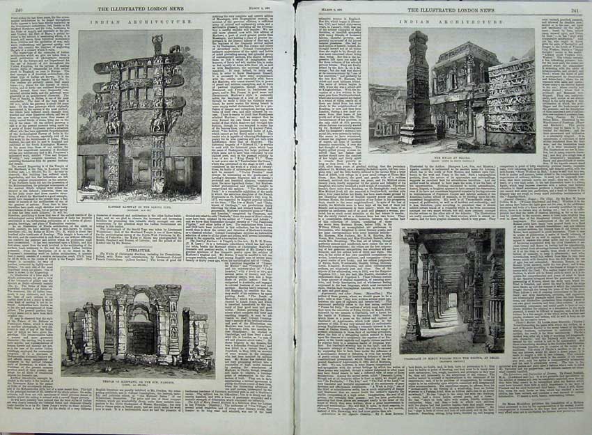 Old Antique Print Indian Architecture 1870 Sanchi Tope Temple Matttand 19th