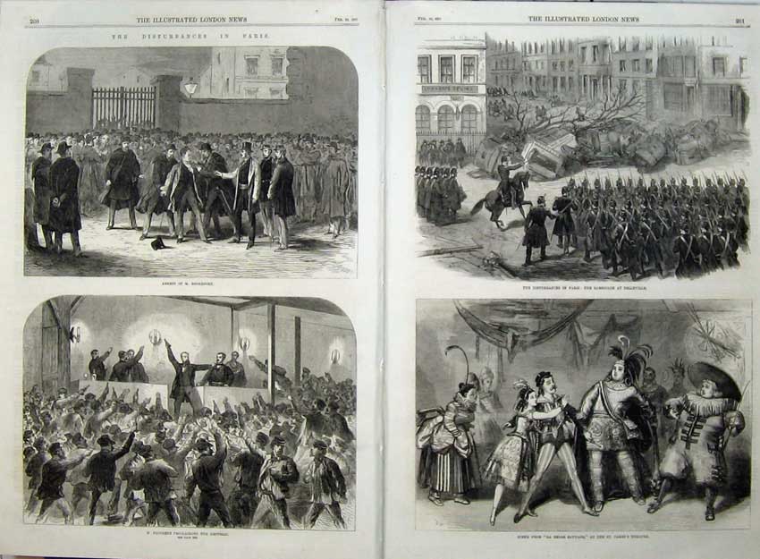 Antique Old Print Paris 1870 Arrest Rochefort Theatre Belleville Flourens 19th