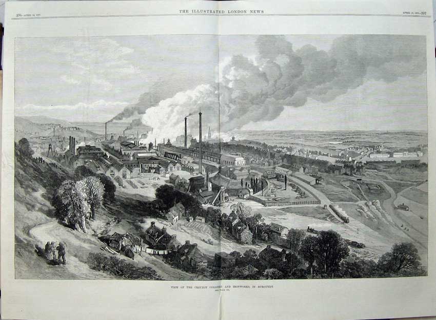 Old Antique Print 1870 View Creuzot Colliery Ironworks Burgundy Fine Art 19th