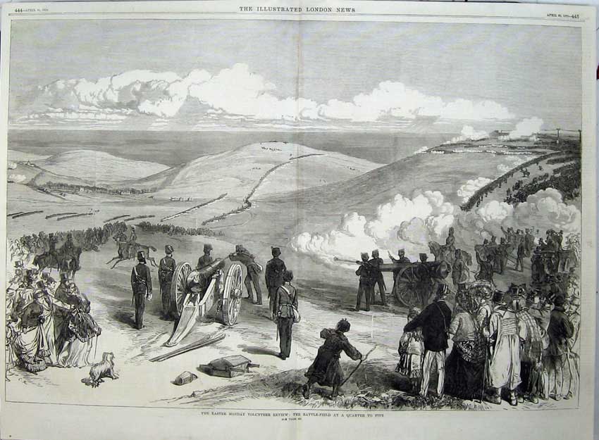 Old Antique Print 1870 Fine Art Easter Ta Review Battle Field Cannon War 19th