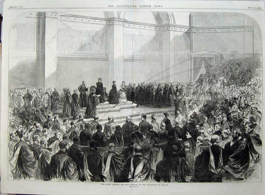 Old Antique Print 1870 Queen Opening Building University London Fine Art 19th