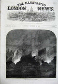 Old Antique Print 1870 Fine Art French Prisoners Orleans Cathedral Fire 19th