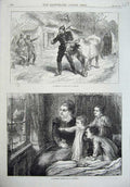 Original Old Antique Print Siers Uniform Cow Street 1870 Mother Children Robin