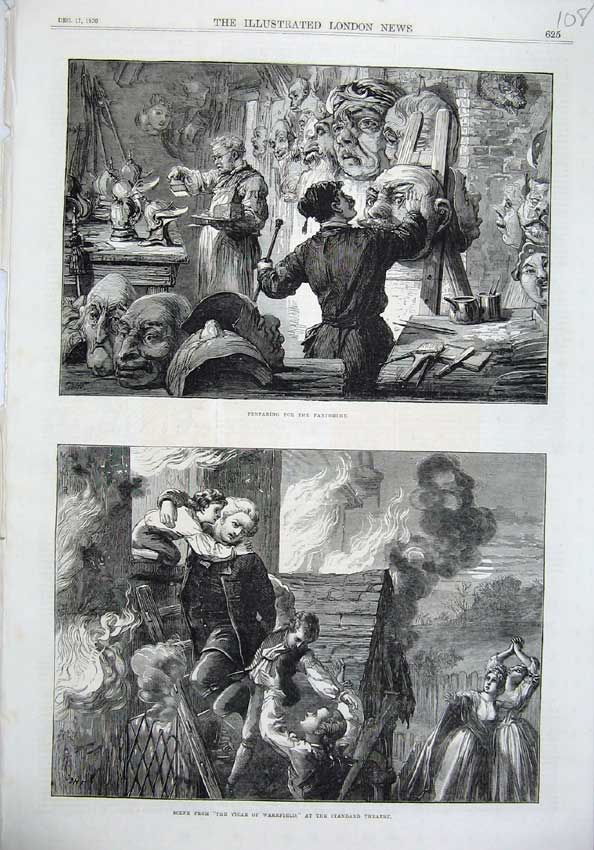 Old Antique Print Christmas Pantomime 1870 Standard Theatre Wakefield Art 19th