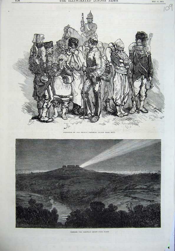 Old Antique Print Prisoners French Guard Metz 1870 Electric Light Paris 19th