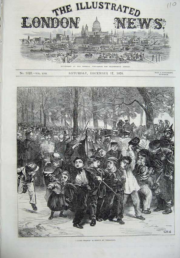 Old Antique Print 1870 Fine Art Children Versailles France Army Uniform 19th