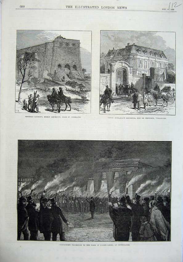 Old Antique Print Tomb Thorwaldsen Copenhagen 1870 France Bismarck Marly 19th
