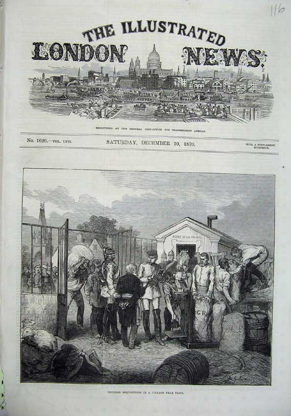 Original Old Antique Print 1870 Prussian Requisitions Village Paris France Army