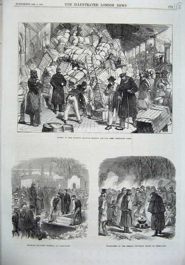 Old Antique Print Cologne Railway Station 1870 Funeral Versailles German 19th