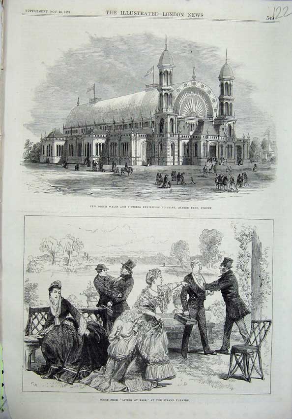 Old Antique Print Strand Theatre 1870 Exhibition Building Alfred Sydney 19th