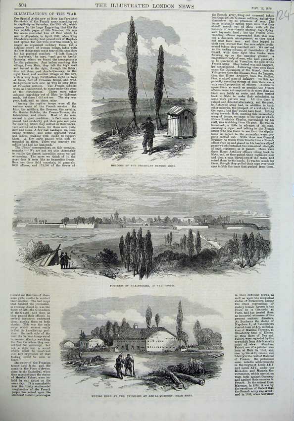 Old Antique Print Beacons Prussian Metz 1870 Fortress Phalsbourg Vosges 19th