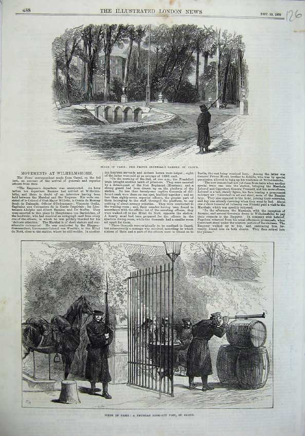 Old Antique Print 1870 Paris Prince Imperial Garden Cloud Prussian Post 19th