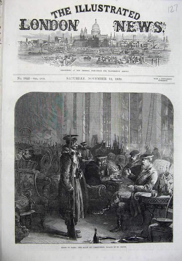 Old Antique Print 1870Siege Paris Salle L'Orangerie Palace St Cloud Art 19th