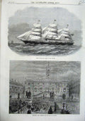 Original Old Antique Print 1870 Screw Ship Queen Thames Plebiscite Capital Rome