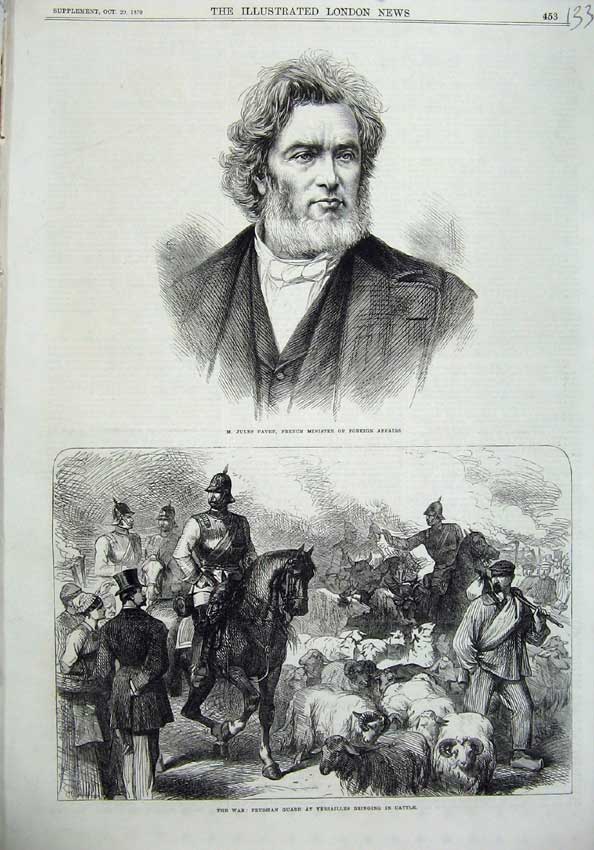 Old Antique Print Jules Favre French Minister1870 War Prussian Versailles 19th