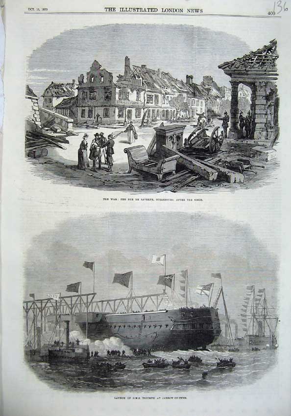 Old Antique Print War 1870 Rue De Saverne Strasbourg Ship Triumph Jarrow 19th