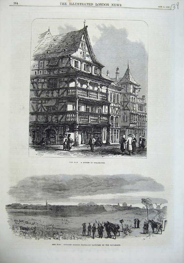 Old Antique Print 1870 War Street Strasbourg Redoubt Bavarians Chatillon 19th