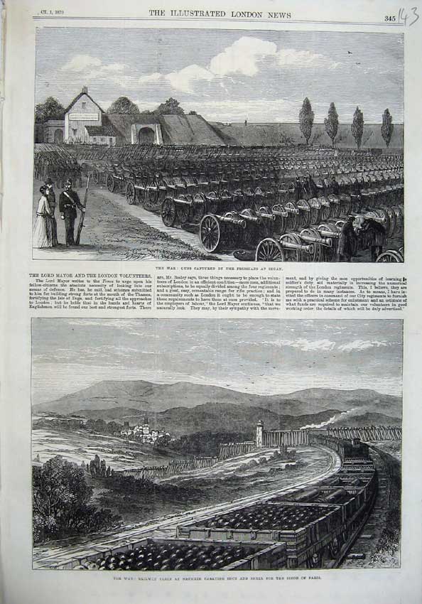 Old Antique Print War Railway Train Nauheim 1870 Guns Prussians Sedan Art 19th