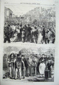 Old Antique Print 1870 War Prussian Spies Paris Halles Centrales France 19th