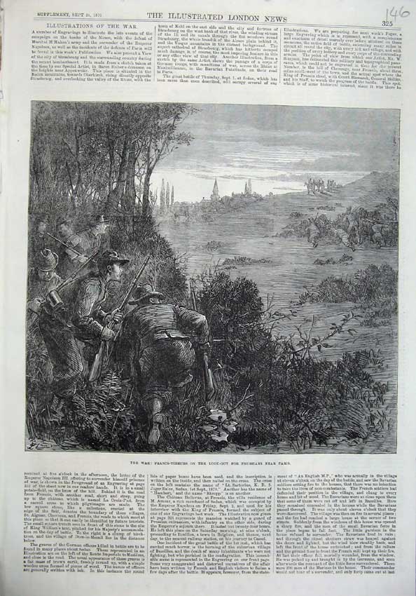 Original Old Antique Print 1870 War Francs-Tireurs Look-Out Prussians Paris Art