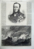 Old Antique Print Captain Burgoyne Commander 1870 War Fire Fort Bicetre 19th