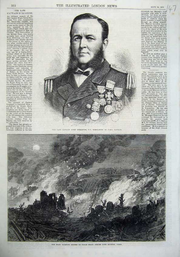 Old Antique Print Captain Burgoyne Commander 1870 War Fire Fort Bicetre 19th