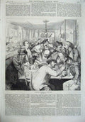 Original Old Antique Print 1870 Men Discussing War Paris CafÇ France Uniform