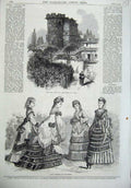 Original Old Antique Print Paris Fashion 1870 War Ruins Castle Ligny Victorian