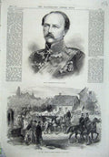 Original Old Antique Print 1870 Prince Frederick Prussia Lancers War Horse Cart
