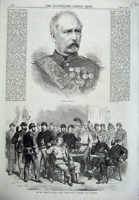 Original Old Antique Print Marshal M'Mahon 1870 War French National Guards Army