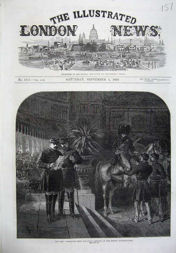 Original Old Antique Print 1870 War Army French Head-Quarters Horse Siers Art