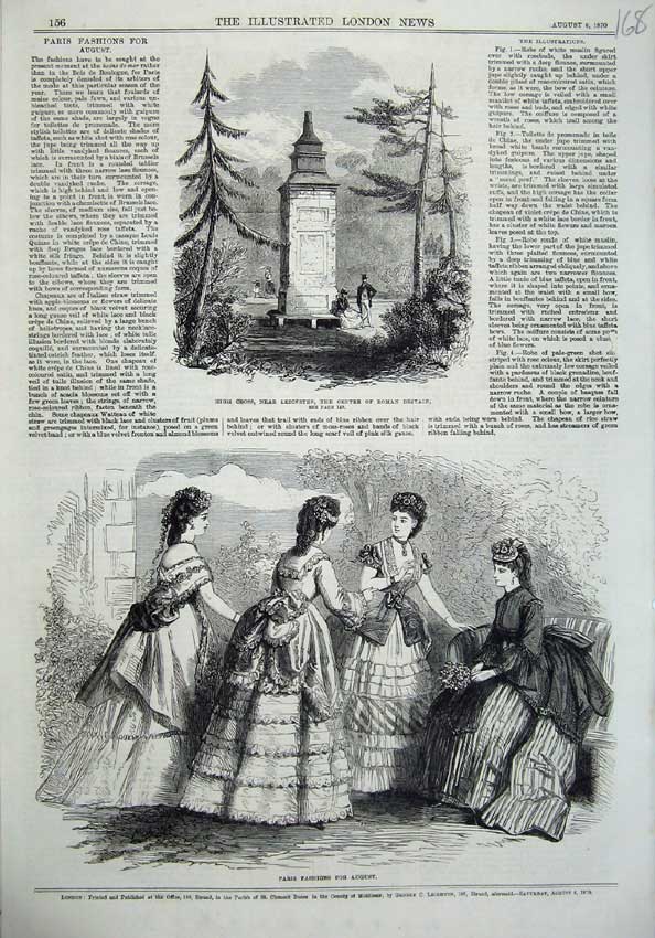 Old Antique Print Paris Fashion 1870 High Cross Centre Roman Britain Art 19th