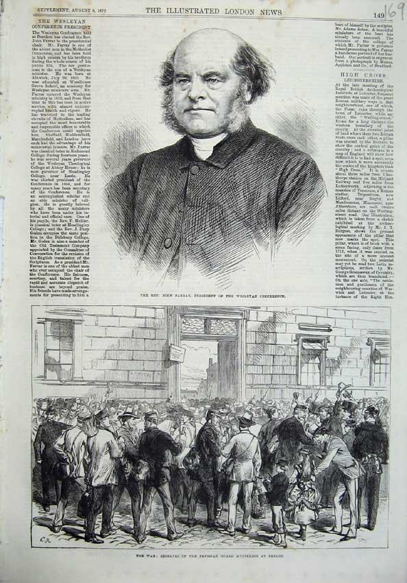 Old Antique Print John Farrar Wesleyan 1870 War Prussian Guard Berlin Art 19th
