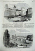 Old Antique Print Fortifications Metz Porte Allemands 1870 Arsenal River 19th