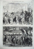 Old Antique Print War King Prussia Berlin 1870 Boulevard Italiens Paris 19th