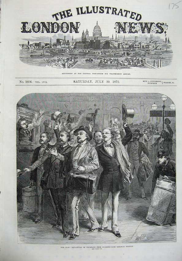 Old Antique Print 1870 War Departure Prussians Railway Station Charring 19th