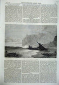 Original Old Antique Print 1870 Stormy Sea Ship Wreck Cliffs Waves Fine Art