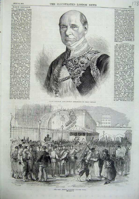 Original Old Antique Print Baron Brunnow Russian 1870 War French Siers Paris