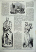 Original Old Antique Print Wooburn Church 1870 Statue Lord Palmerston Jephthah