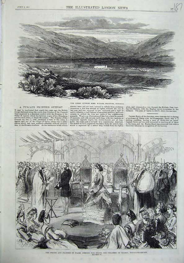 Old Antique Print Oghee Outpost Fort Huzara Punjab 1870 Prince Wales Art 19th