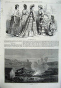 Original Old Antique Print Paris Fashion 1870 Railway Accident Newark Train Art