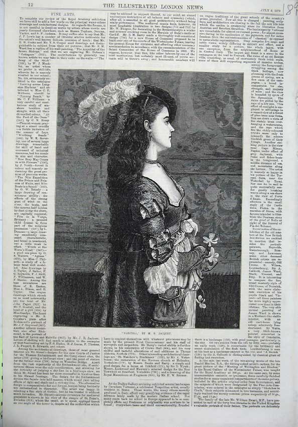 Old Antique Print Fine Art Portrait Beautiful Girl Narcissa 1870 Jacquet 19th