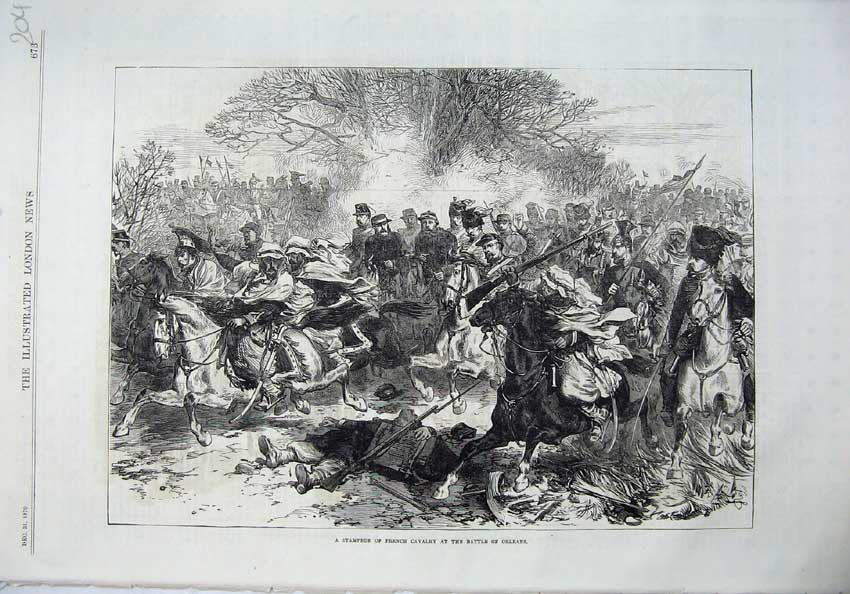 Original Old Antique Print 1870 War Stampede French Cavlary Battle Orleans Army