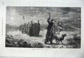 Old Antique Print 1870 French Shepherds Midnight Mass Sheep Moonlight Art 19th