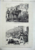 Original Old Antique Print 1870 Trescat Cove Fight Horse Men Sea-Shore Fine Art